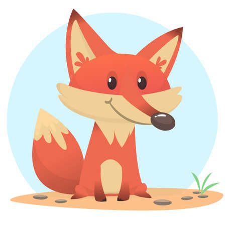Cute fox sits on the ground. Vector illustration with animals in cartoon style.のイラスト素材