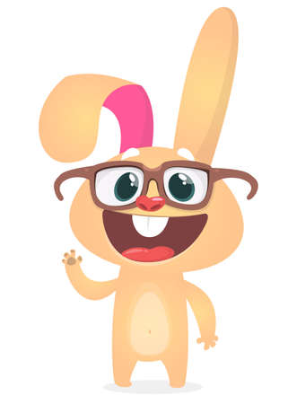 Cute cartoon bunny wearing eyesglasses. Vector illustration of a smiling bunnyのイラスト素材