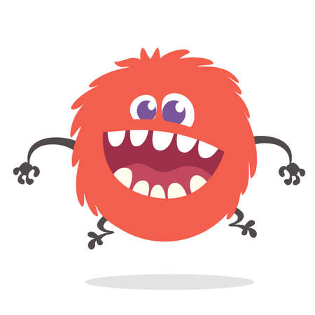Cartoon Happy Monster With Big Mouth Laughing . Vector illustration of red monster character. Halloween designのイラスト素材