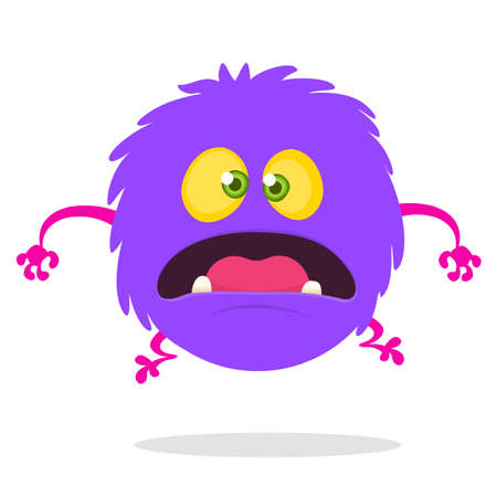 Cartoon Happy surprised Monster. Vector illustration of purple monster character. Halloween designのイラスト素材