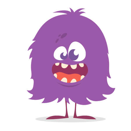 Cute cartoon monster gremlin or troll smiling. Vector illustration of purple hairy monster. Halloween designのイラスト素材