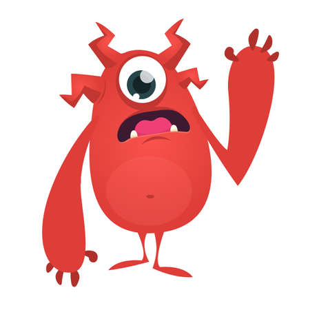 Cute cartoon one-eyed monster. Vector Halloween illustration of funny red  monster characterのイラスト素材