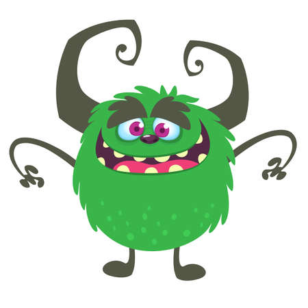 Cool cartoon monster. Vector green monster troll illustration. Halloween design. Design for decoration, print or stickerのイラスト素材