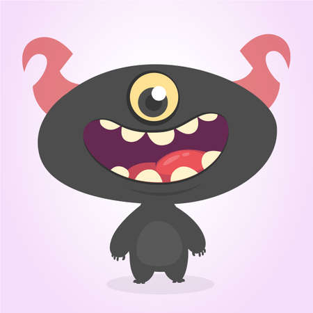 Funny cartoon one-eyed alien. Vector illustration of alien monster charaterのイラスト素材