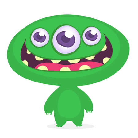 Funny cartoon monster. Vector green monster illustration. Halloween designのイラスト素材