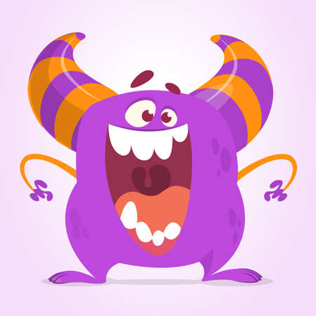 Cute cartoon monster. Vector fat monster mascot character. Halloween design for party decoration, print or children bookのイラスト素材