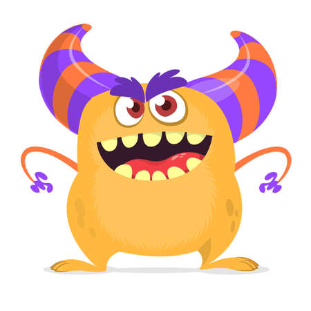 Scared cartoon monster with big mouth. Vector orange monster illustration. Halloween designのイラスト素材