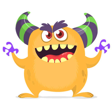 Cute cartoon monster. Vector illustration of troll or gremlin. Big set of Halloween characters. Design for decoration, print or stickerのイラスト素材