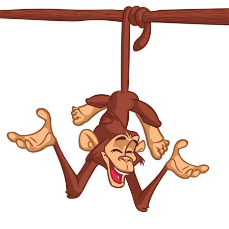 Cartoon chimpanzee on the tree. Vector illustrationのイラスト素材