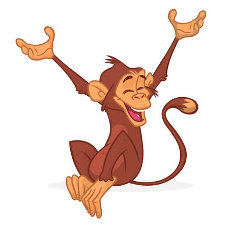 Cute Monkey Chimpanzee Flat Bright Color Simplified Vector Illustration In Fun Cartoon Style Design. Vector drawing of a monkey outlinedのイラスト素材