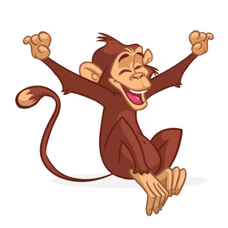 Cute Monkey Chimpanzee Flat Bright Color Simplified Vector Illustration In Fun Cartoon Style Design. Vector drawing illustrationのイラスト素材