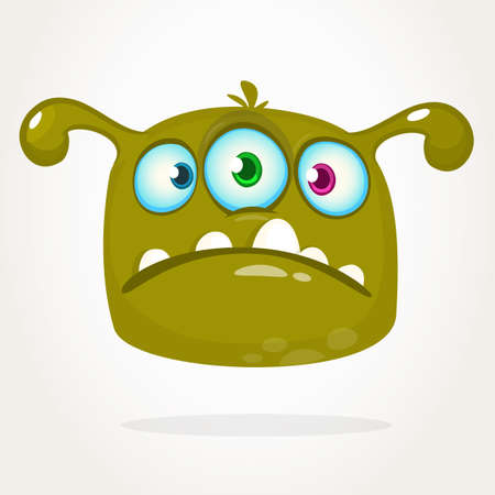 Happy cartoon three eyed alien character icon. Halloween vector illustration. Clipartのイラスト素材