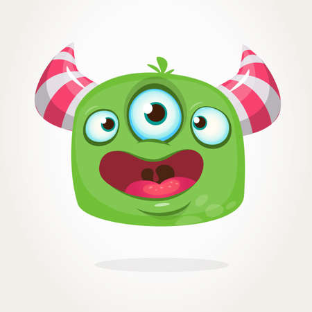 Happy cartoon three eyed alien character icon. Halloween vector illustration. Clipartのイラスト素材