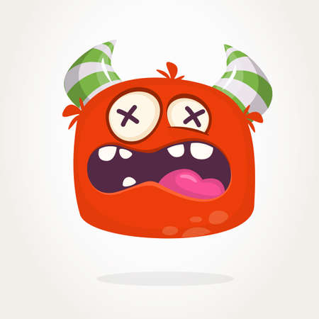 Happy cartoon hairy monster. Vector Halloween red furry monsterのイラスト素材