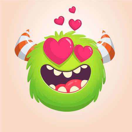 Cartoon green cool monster in love. St Valentines vector illustration of  loving monsterのイラスト素材