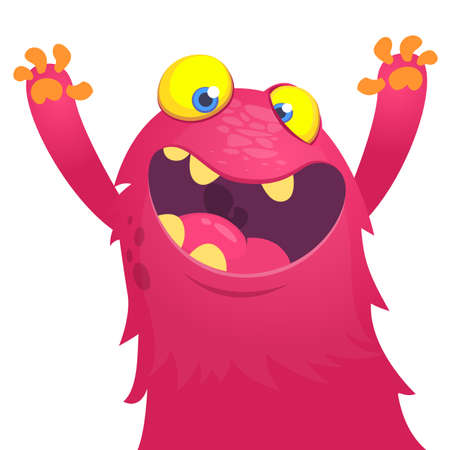 Excited monster waving hands. Funny Halloween characterのイラスト素材