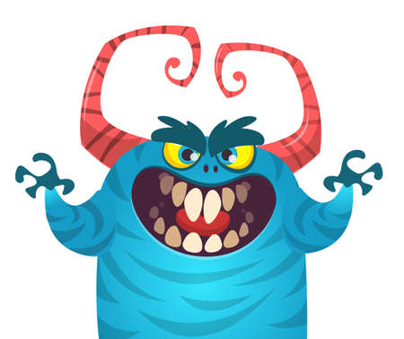Happy cartoon monster. Vector Halloween blue furry monsterのイラスト素材