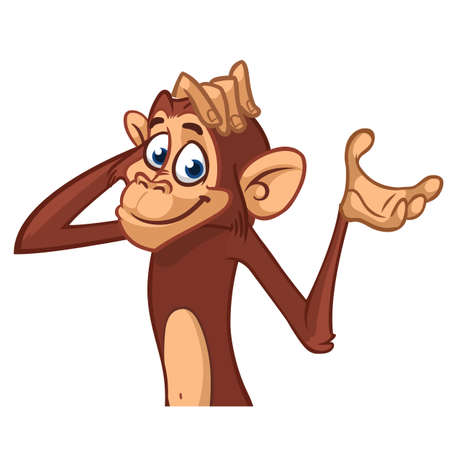 Cute cartoon monkey. Vector illustration of chimpanzee scratching his head.