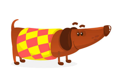 Cartoon Funny Dachshund Dog Wearing A Sweater. Vector Illustrationのイラスト素材
