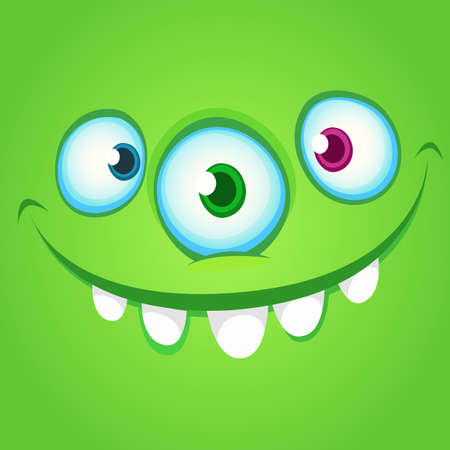 Happy cartoon alien monster with three eyes. Vector Halloween  monster avatarのイラスト素材