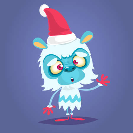 Funny cartoon monster wearing Santa Claus hat. Christmas illustrationのイラスト素材