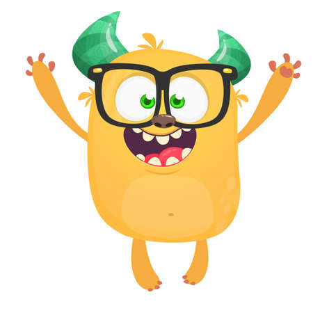 Happy cartoon monster wearing eyeglasses. Vector Halloween characterのイラスト素材