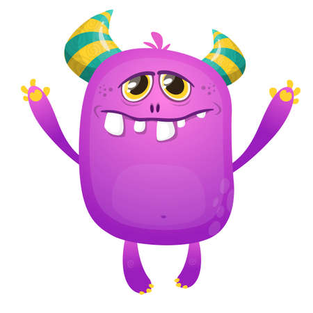 Purple cartoon monster with horns. Vector troll illustration. Big collection of cute monstersのイラスト素材