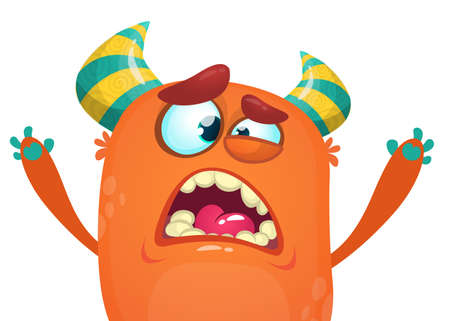 Angry cartoon monster. Angry orange monster emotion. Halloween vector illustration. Big set of carton monsters clipartのイラスト素材