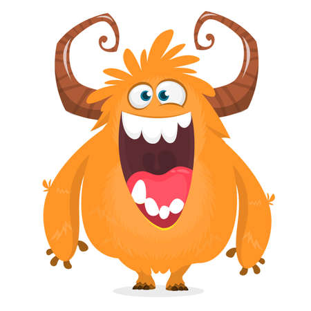 Happy cartoon monster. Halloween vector orange and horned monster. のイラスト素材