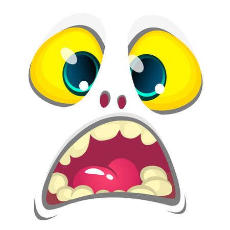 Cute white cartoon monster face. Vector Halloween  monster avatar . Design for print, children book, party decorationのイラスト素材