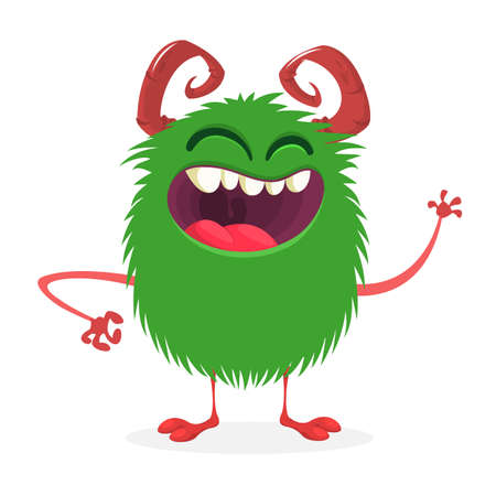 Green furry  monster cartoon mascot. Isolated on whiteのイラスト素材