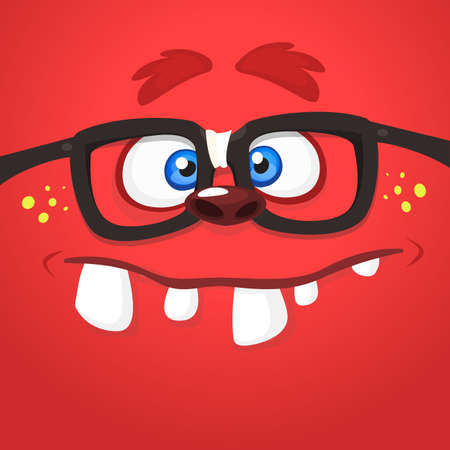 Cartoon monster face wearing glasses. Vector illustrationのイラスト素材
