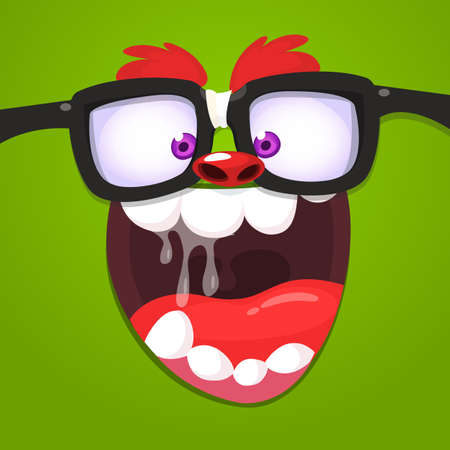Cartoon monster face wearing glasses. Vector illustrationのイラスト素材
