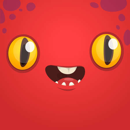Funny cool cartoon monster face. Vector Halloween red monster characterのイラスト素材