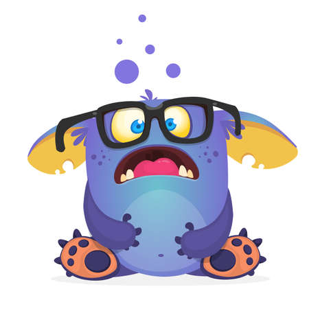 Surprised monster wearing eyeglasses and sitting. Halloween vector illustrationのイラスト素材