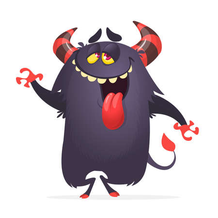 Silly cartoon monster making faces. Illustration for print, party or stickerのイラスト素材