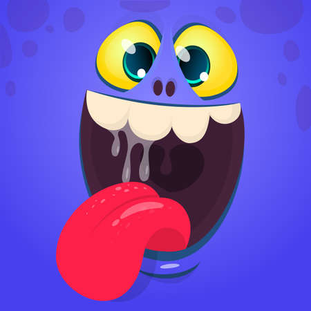 Cartoon funny monster face showing tongue. Vector illustrationのイラスト素材
