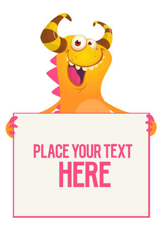 Catoon monster holding black sign with sample message on itのイラスト素材