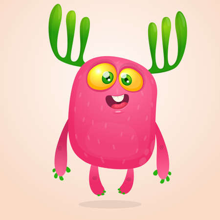 Cute happy cartoon monster. Tiny little monster illustration for Halloweenのイラスト素材