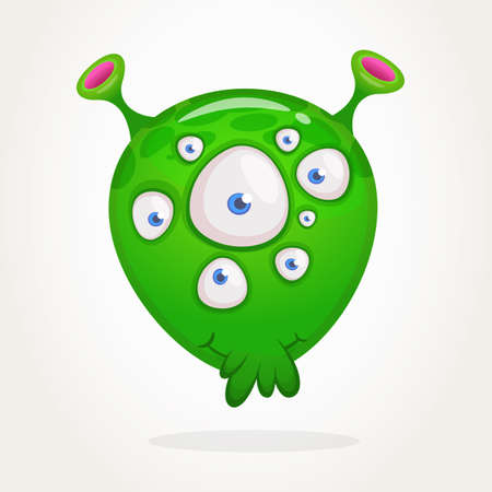 Green alien cartoon with many eyes. Vector illustration isolated