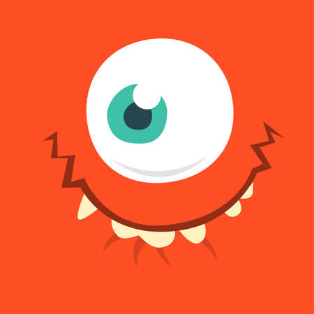 Cartoon monster face. Vector Halloween red monster with one eyeのイラスト素材
