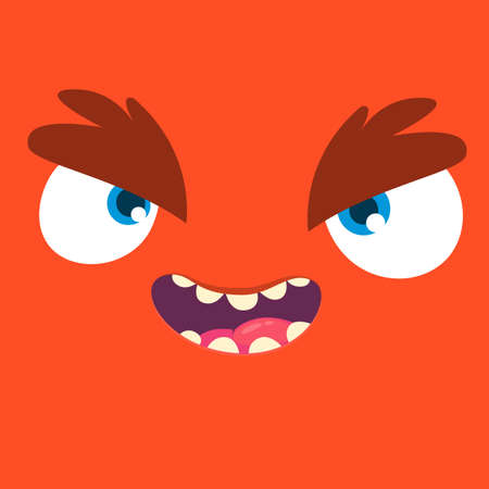 Cartoon angry monster face. Vector Halloween monster avatar, Isolatedのイラスト素材