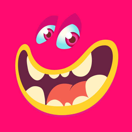 Cartoon monster face. Vector Halloween monster avatar. Monster expressionのイラスト素材