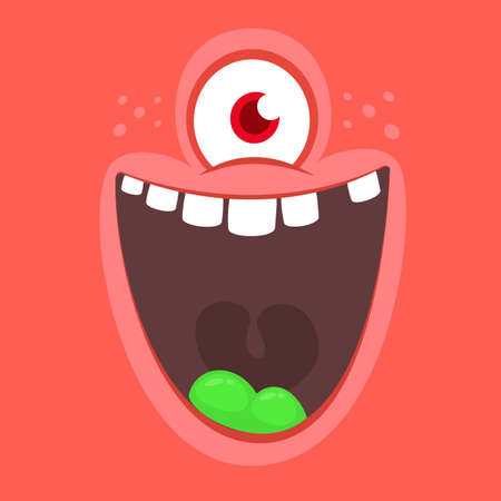 Funny cartoon alien face cyclops with one eye. Vector Halloween monster square avatarのイラスト素材