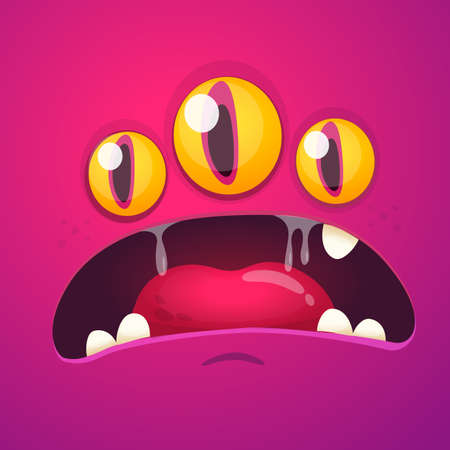 Cartoon monster face. Vector Halloween monster square avatar