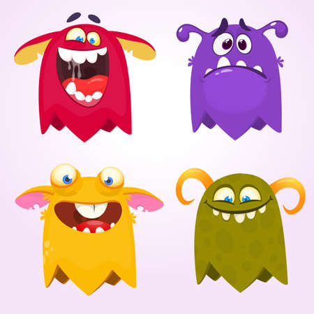 Cartoon Monsters set for Halloween. Vector set of cartoon monsters isolated. Design for print, party...