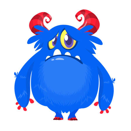 Funny cartoon monster with sad emotion. Vector illustrationのイラスト素材