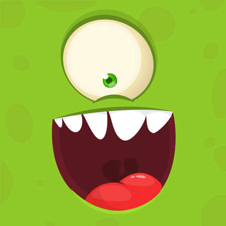 Funny cartoon monster face. Vector Halloween monster square avatarのイラスト素材