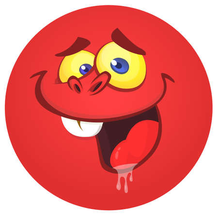 Funny cartoon monster face. Vector Halloween monster round avatarのイラスト素材