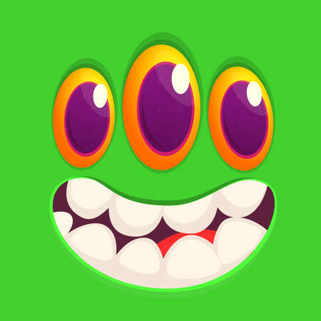 Funny cartoon monster face expression. Vector monster avatarのイラスト素材